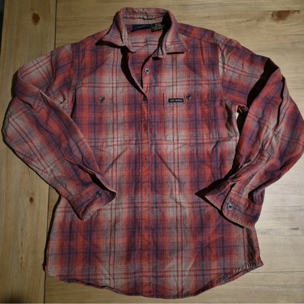 Vintage Ladies Harley Davidson Button Up Flannel Size M Metal Buttons Cotton